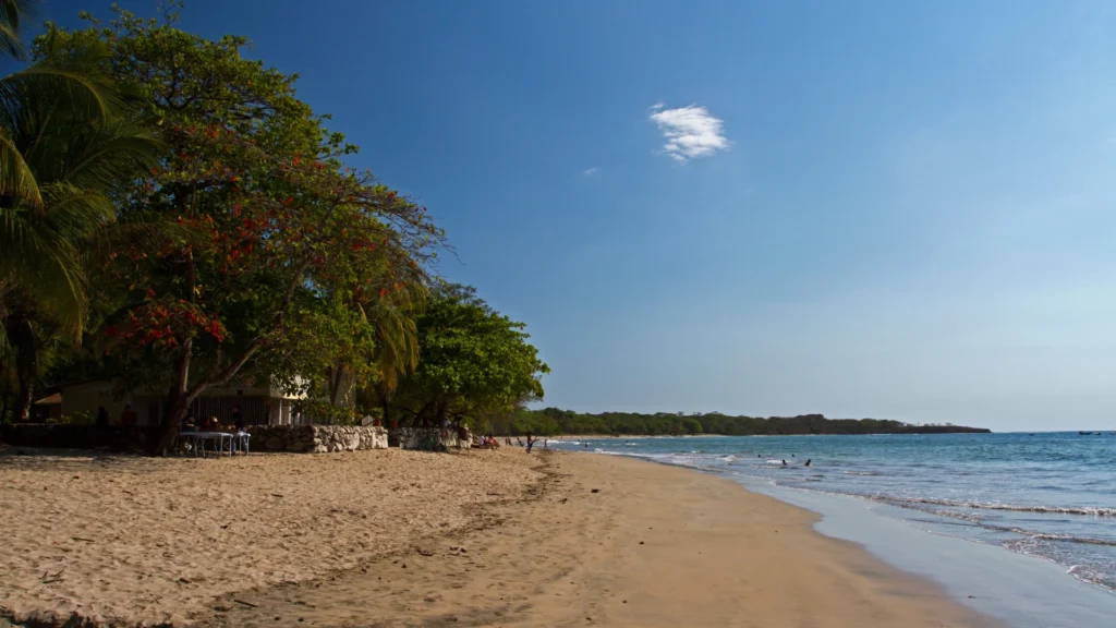 Tamarindo Beach Costa Rica with sand, trees and ocean