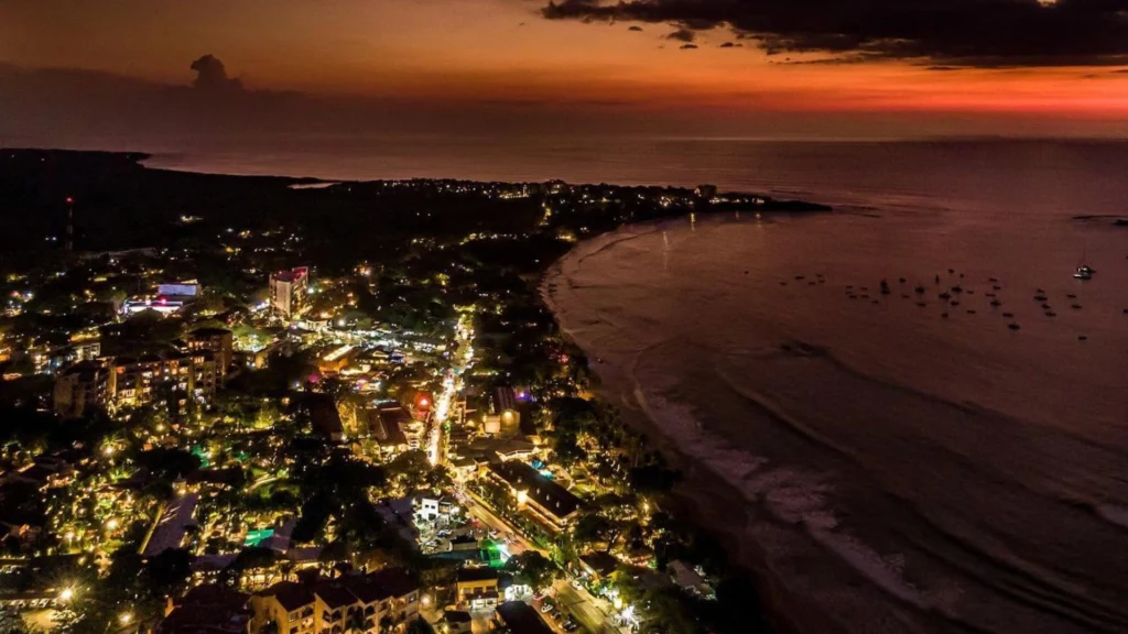Aerial view of Tamarindo Beach Costa Rica at night